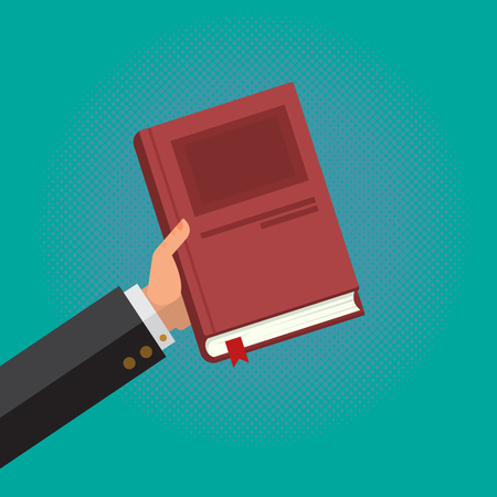 Businessman Hold a Book in His Hand, Business Foundation Bible in the iSolated Green Background. Flat Vector.のイラスト素材
