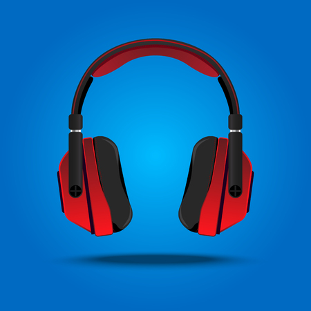 Red Headphones Vector, High Quality Entertainment Stereo Equipment Technology for Sound Studio.のイラスト素材