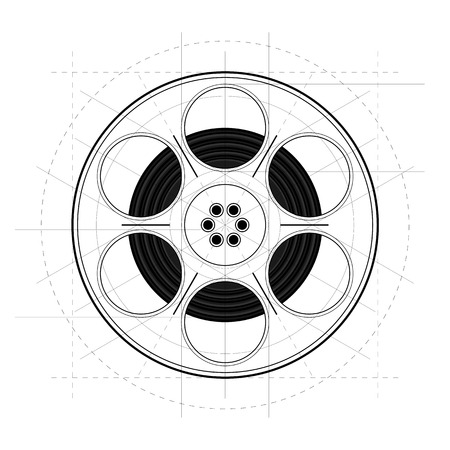 Vintage Retro Sketch Style Movie Film Reel on iSolated White Background. All Editable Stroke.のイラスト素材