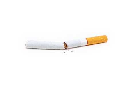 Destroyed Cigarette on iSolated White Background. Concept Picture of Better Life without Smoke.の写真素材
