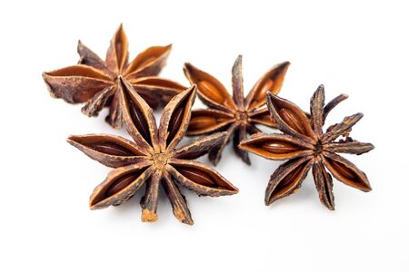 Star Anise, Illicium verum Hook. Organic Exotic Herbs and Spices on iSolated White Background.の写真素材