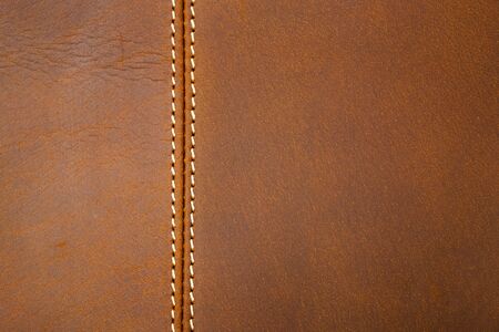 Real Tan Color Nubuck Genuine Leather with Sewing Line Texture Background.の写真素材