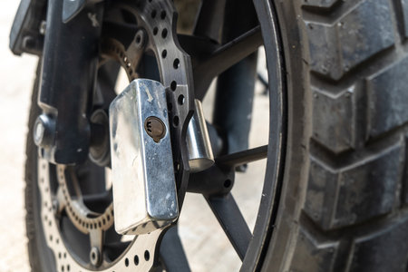 Super Strong Stainless Motorcycle Anti Theif  Lock, Front Wheel Motorcycle Protection Tools Instrument.の写真素材