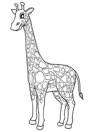 Cute Cartoon Style Giraffe for Kids Coloring Book on iSolated White Background, Simple Style outline for Kids to coloring.のイラスト素材