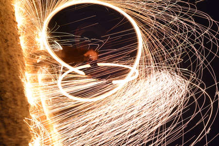 Sparks from spinning steel wool. Sparks from spinning steel woolの写真素材