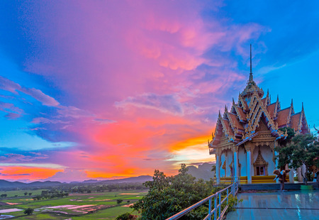 golden Buddha,chedi,temple,pagodas and  Thai architecture building on hilltop. the most beautiful top ten of temples in Thailandの写真素材