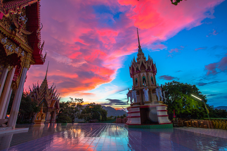 golden Buddha,chedi,temple,pagodas and  Thai architecture building on hilltop. the most beautiful top ten of temples in Thailandの写真素材