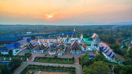 Wat Den Sari Sri Muaeng Kaen in Mae Tang Chiang Mai. Beautiful with Thai and Burmese Buddhism architecture and guarding animal sculptures at staircases. One of the should see temple in Chiang Mai.のeditorial素材