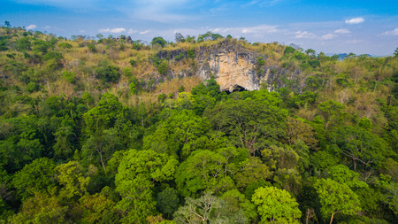 aerial photography a big hole in front of Thanlod Yai cave in Kanchanaburiの写真素材