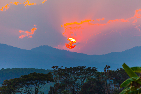 light through the cloud above the high mountain in Chiang Rai Thailand.の写真素材