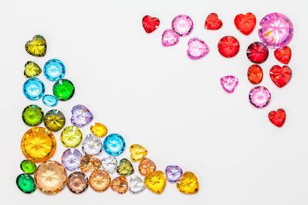 colorful diamonds in the coner of white flame with copy spaceの写真素材
