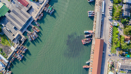 aerial view the canal split at Phuket Fishing Port and and Phuket shipyard