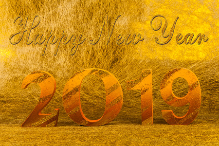 happy new year 2019 with gold writing in golden background is mean the golden year for lucky all yearの写真素材