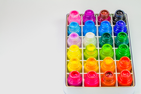 Poster paint is a distemper paint that usually uses a type of gum water or glue size as its binder. It is normally a cheap paint used in theatrical backdrops or in grade school art classes.の写真素材