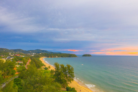 aerial view sunset at Karon beach Phuket Thailandの写真素材