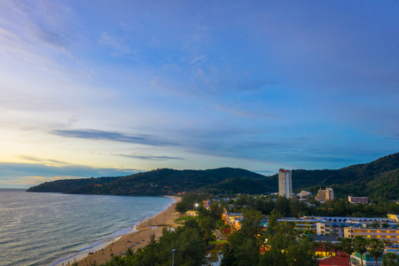 aerial view sunset at Karon beach Phuket Thailandの写真素材