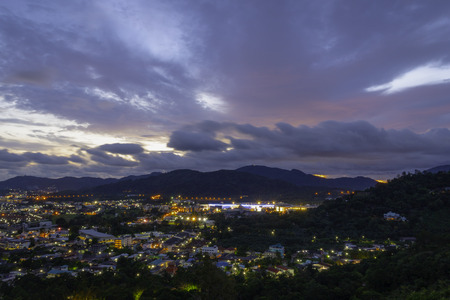 Khao Rang viewpoint locate on the top of Khao Rang mountain in the middle of Phuket town.on Khao Rang viewpoint can see around Phuket city many tourists come to see sunset and light of Phuket at nightの写真素材