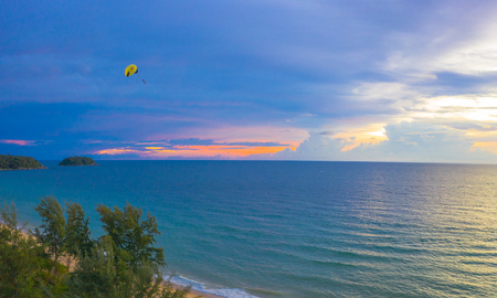 aerial view sunset at Karon beach Phuket Thailandの写真素材