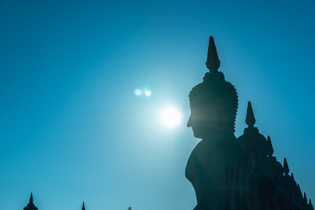 a lot of Buddha statues in blue sky at the large field in Tungsong Nakornsrithammaratの写真素材