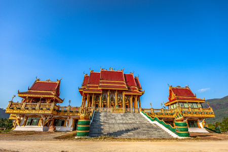 large pavillion of Wat Ban Ngao temple the famous temple in Ranong province Thailandの写真素材
