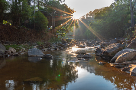 light through the tree at Ranong hot spring beside waterfall Ranong hot spring landmark of Ranong...