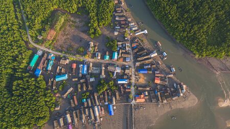 top view pier of Ban Samchong fishing village in Phang Nga Thailandの写真素材