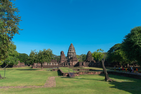 The beautiful stone castle in Phimai historical park. Prasat Hin Phimai ancient Khmer Temple in Nakhon Ratchasima Thailand. 
Phimai stone castle built from laterite stone in Angkorian period artsのeditorial素材