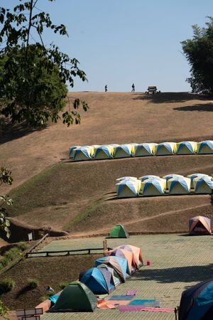 Camp site on the high mountain of Doy Samur Dow in Nan province Thailand.の写真素材