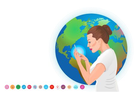 a lady search everything on her mobile phone.のイラスト素材