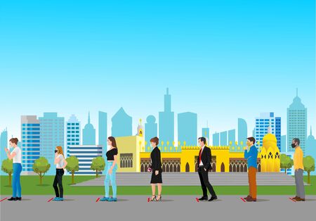 People must keep their distance and line up in an orderly way when entering various locations. 
To prevent virus covid-19 infectionの写真素材