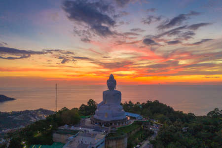 aerial photography scenery sunset at Phuket big Buddha. Phuket Big Buddha is one of the island most...