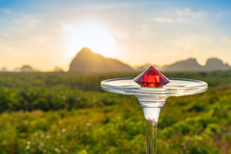 Red ruby diamond infront Samed Nang Chee viewpoint.
Samed Nang Chee viewpoint is popular landmark in Phang Nga province Thailand.の写真素材