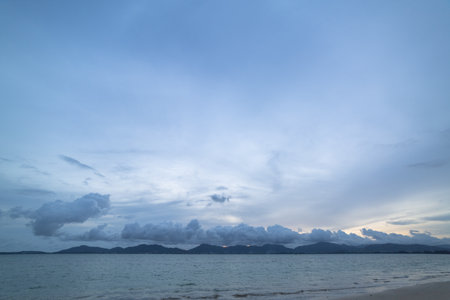 Scene of landscape views cloud moving above mountain range in summer day,
nature rain cloud of nature cloudscape sky At Phuket big Buddha on the high mountain, Phuket,Thailand.の写真素材