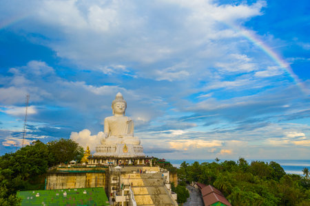 areial view amazing rainbow cover Phuket big Buddha.
Phuket Big Buddha is one of the island most important and revered landmarks on the island.のeditorial素材