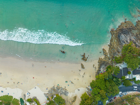 aerial panorama view green sea at Patong beach Phuket Thailand.
Patong Beach, Phuket  used to be one of the top tourist destinations in the world. 
white sand beach green sea smoot waves backgroundの写真素材