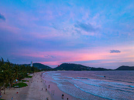 Beautiful sunset on the beach at Phuket, Thailand.の写真素材