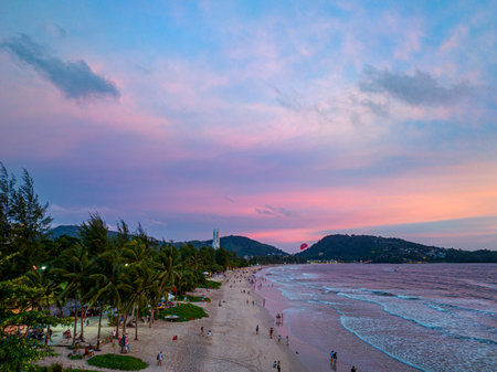 Beautiful sunset on the beach at Phuket, Thailand.の写真素材