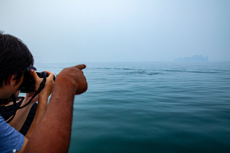 Exciting a group of whale sharks swim beneath the blue sea foaming through the waves.
The sea is clear and calm and you can see schools of fish underwater.
blue sea background.の写真素材