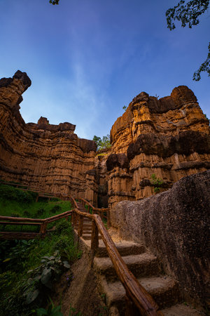 Pha Chor Canyon was created after Ping River changed its course many years ago. The passing of time can change the topography of a place and can create strange sights.の写真素材