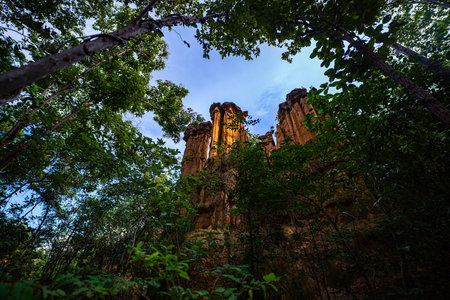 Pha Chor Canyon was created after Ping River changed its course many years ago. The passing of time can change the topography of a place and can create strange sights.の写真素材