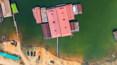 The way of life of the villagers along Doi Tao Lake. A bird's eye view of the village along the...