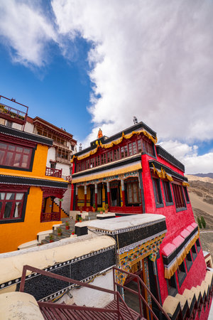 Set amid Ladakhâs stark beauty, Shey Palace tells tales of royalty and spirituality. Once a royal residence, it now stands as a serene landmark rich in culture, devotion, and architectural charm.の写真素材