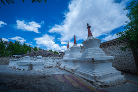 Shey Palace And Monastery is an excellent of a complex monastery and palace. The monastery is known for its huge copper with a gilded gold statue of Shakyamuni Buddha, the second-largest in Ladakh.の写真素材