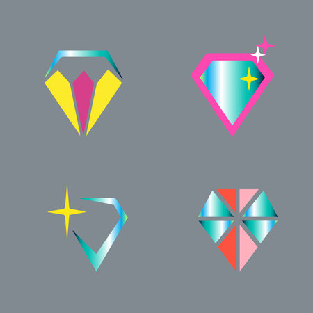 Set of diamond icons. Vector illustration in flat style on gray background.の写真素材