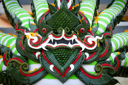 Traditional Thai style dragon head on display at the annual fair in Khonkaen,Thailand.の写真素材