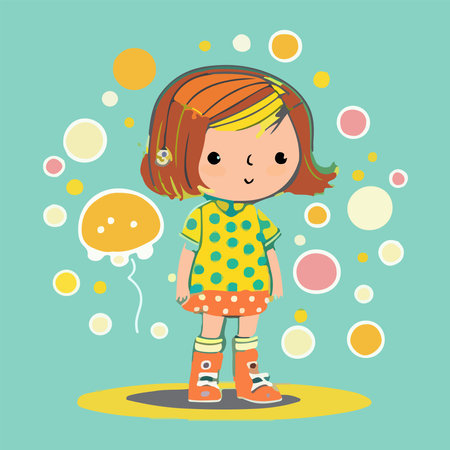 Cute little girl with bubbles. Vector illustration in cartoon style.のイラスト素材