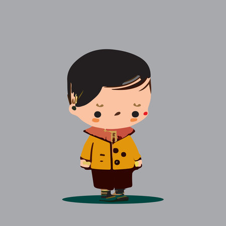 Chinese boy in traditional costume. Vector illustration in a flat style.のイラスト素材