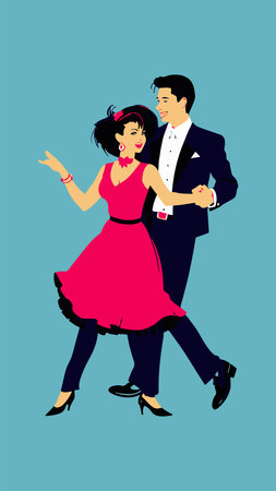 Couple dancing tango in a retro style. Vector illustration.のイラスト素材