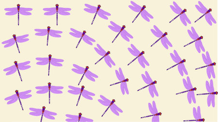 Seamless pattern of purple dragonflies on a yellow background.のイラスト素材