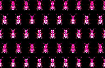 Seamless pattern with insects on a black background. Vector illustration.のイラスト素材
